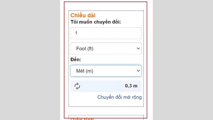 Cách chuyển đổi feet sang mét, cm, dm bằng ConvertWorld bước 3