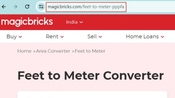 Cách chuyển đổi feet sang mét, cm, dm bằng Magicbricks bước 1