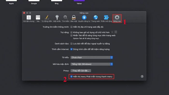 Hướng dẫn xóa bộ nhớ đệm trong trình duyệt Safari macOS, tiếp theo là bước 2