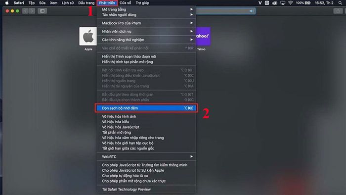 Hướng dẫn xóa bộ nhớ đệm trong trình duyệt Safari macOS, tiếp theo là bước 3