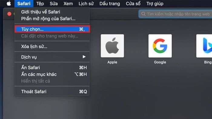 Hướng dẫn xóa bộ nhớ đệm trên trình duyệt Safari trên macOS, bắt đầu từ bước 1