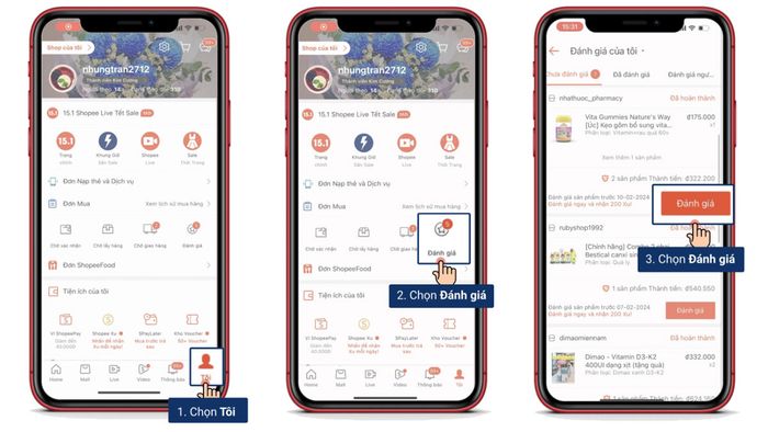 Hướng dẫn đánh giá shipper trên Shopee cách 2