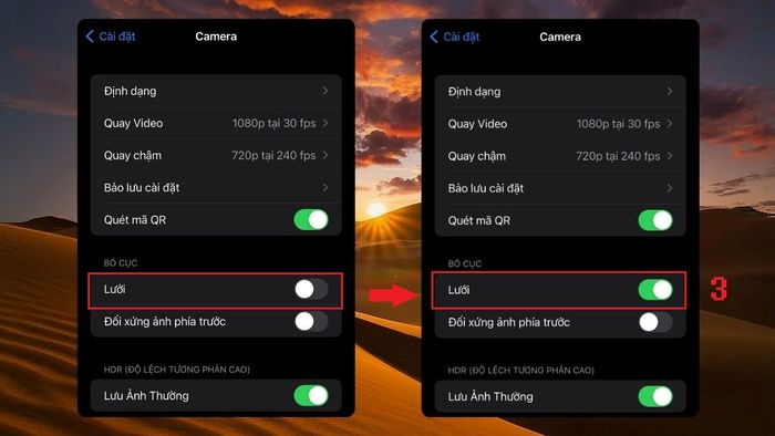 Hướng dẫn cách bật lưới camera iPhone - Bước 2