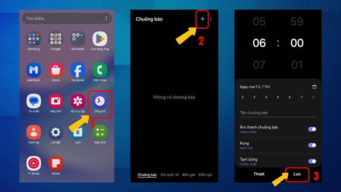 cách cài đặt báo thức trên điện thoại Samsung
