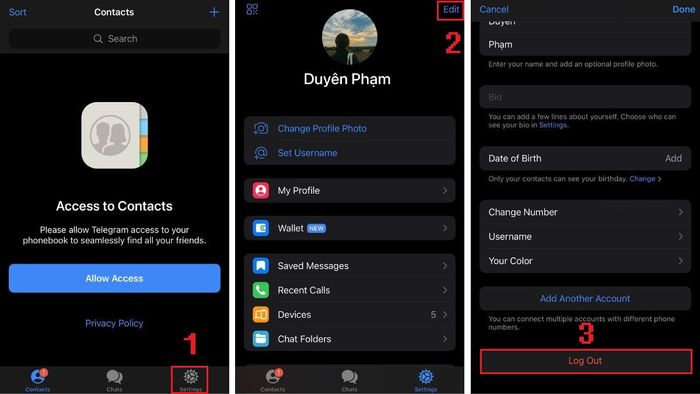 Cách đăng xuất Telegram trên điện thoại iPhone