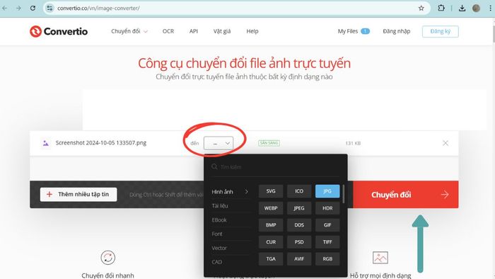 Hướng dẫn đổi đuôi ảnh bằng các phần mềm trực tuyến bước 3