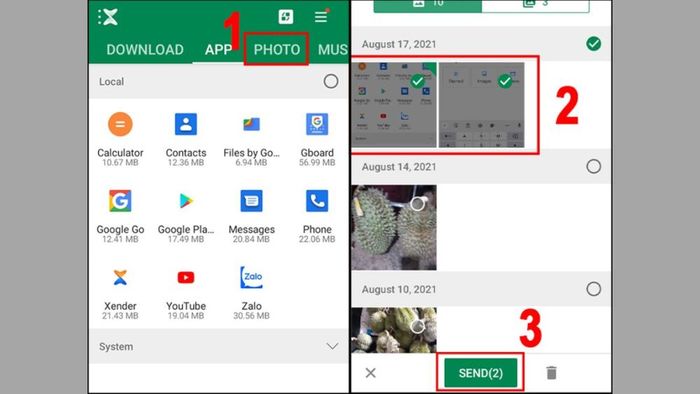 Bước 1 trong quá trình chuyển ảnh từ Android sang iPhone bằng ứng dụng Xender