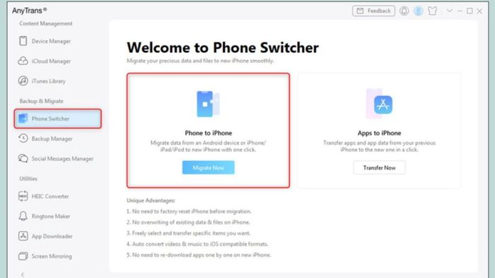 Chuyển ảnh bằng phần mềm iPhone AnyTrans - Bước 1