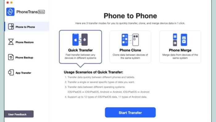 Sử dụng PhoneTrans – Chuyển dữ liệu từ điện thoại sang điện thoại - Bước 1
