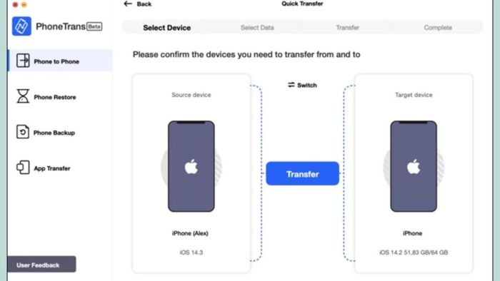 Sử dụng PhoneTrans – Chuyển dữ liệu từ điện thoại sang điện thoại - Bước 2