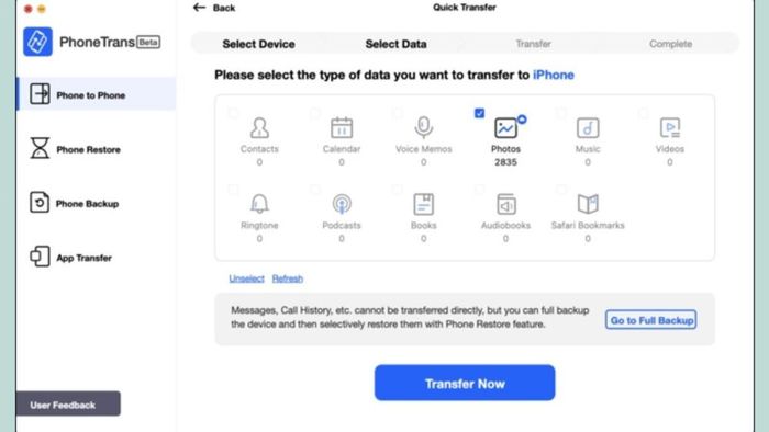 Sử dụng PhoneTrans – Chuyển dữ liệu từ điện thoại sang điện thoại - Bước 3