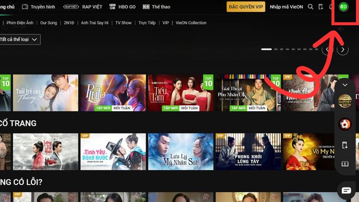 Hướng dẫn hủy gói VIP VieON trên website máy tính, bước 2