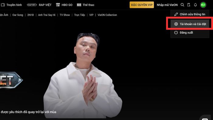 Hướng dẫn cách hủy gói VIP VieON trên trang web máy tính, bước 3