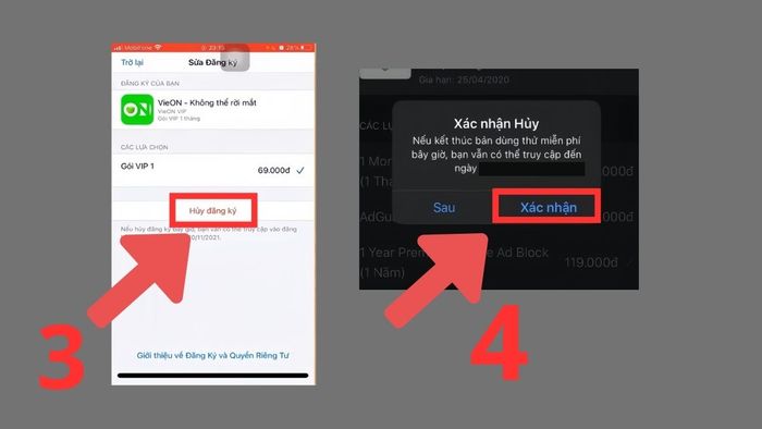 Hướng dẫn hủy gói VIP VieON trên iPhone, bước 4