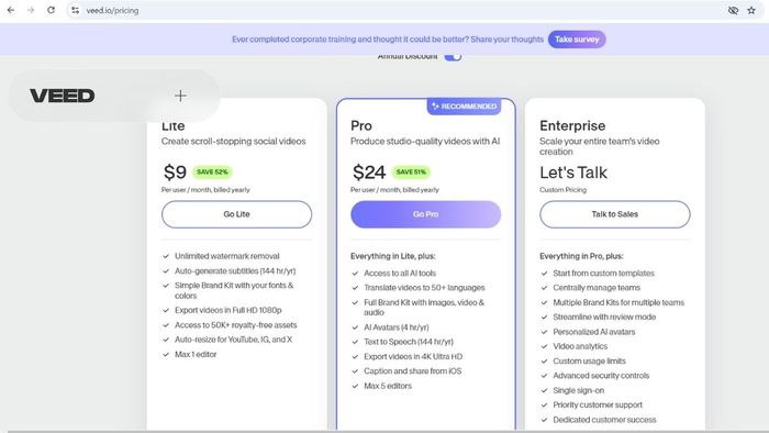 VEED có miễn phí không?