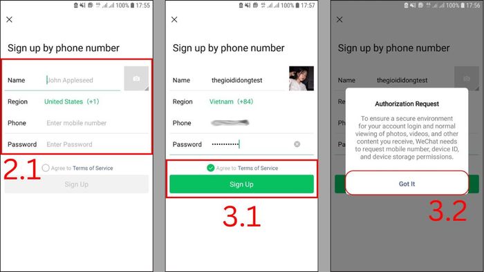 Hướng dẫn đăng ký tài khoản Wechat bước 2