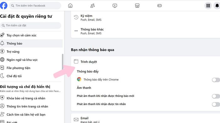 Hướng dẫn tắt thông báo Facebook trên PC – Bước 3