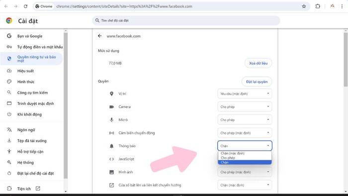 Hướng dẫn tắt thông báo Facebook trên máy tính qua trang web – Bước 3