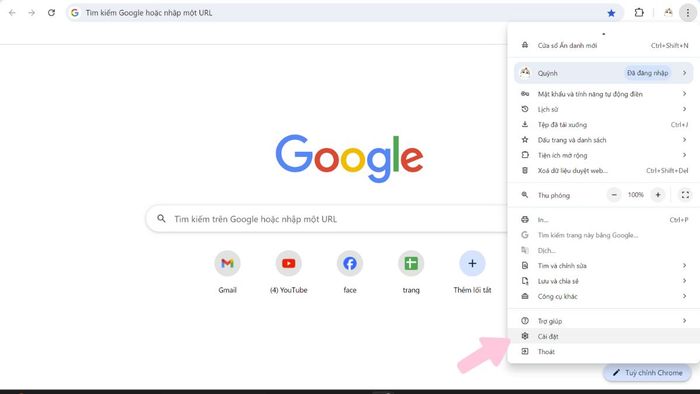 Hướng dẫn tắt thông báo Facebook qua cài đặt Chrome – Bước 1