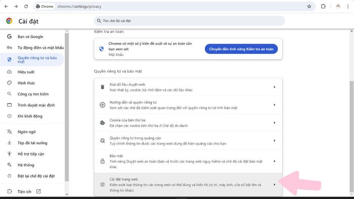 Hướng dẫn tắt thông báo Facebook qua cài đặt Chrome – Bước 2