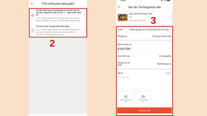 Cách trả hàng Shopee khi nhận hàng ở nước ngoài, bước thứ hai.