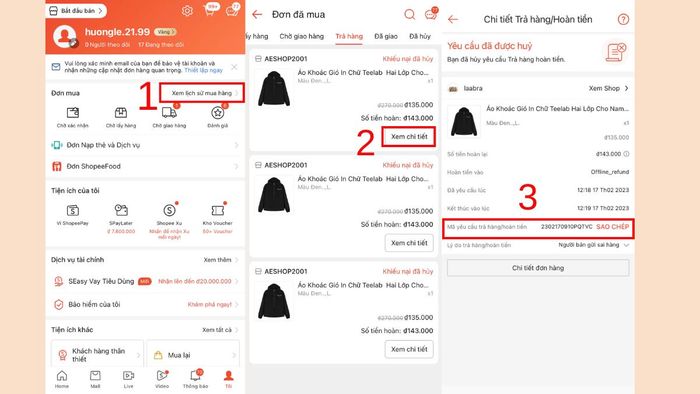 Mã yêu cầu trả hàng Shopee tìm ở đâu?