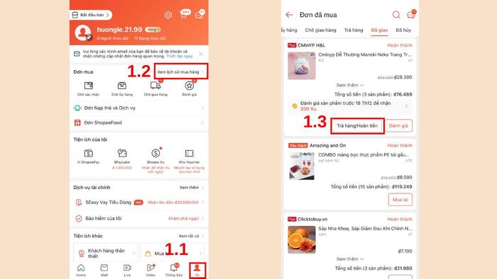 Quy trình trả hàng trên Shopee Mall quốc tế sau khi nhận hàng bước 1
