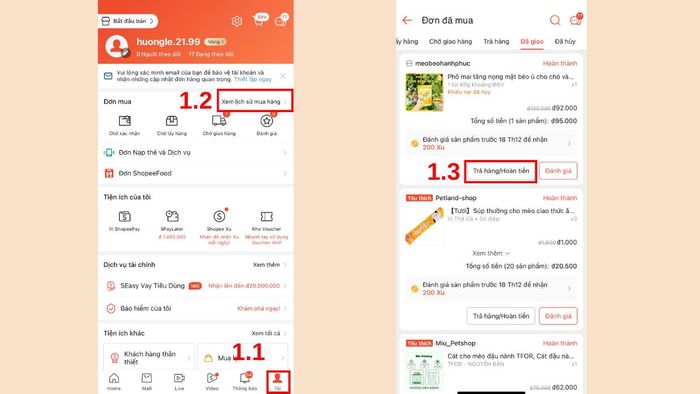 Cách trả hàng Shopee thông thường trong nước sau khi nhận hàng bước 1
