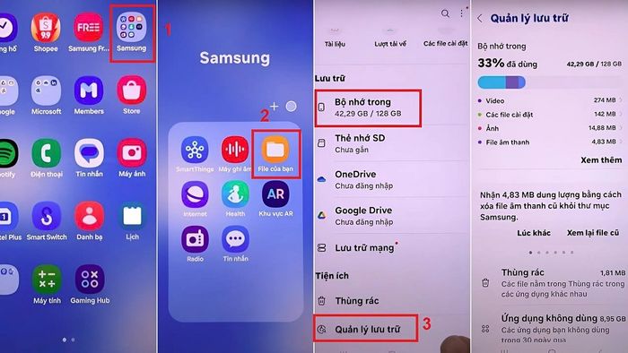 kiểm tra dung lượng Samsung thông qua trình quản lý tập tin