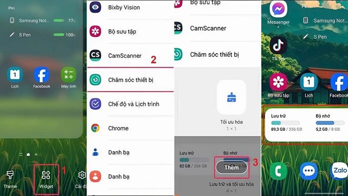 kiểm tra dung lượng Samsung bằng widget