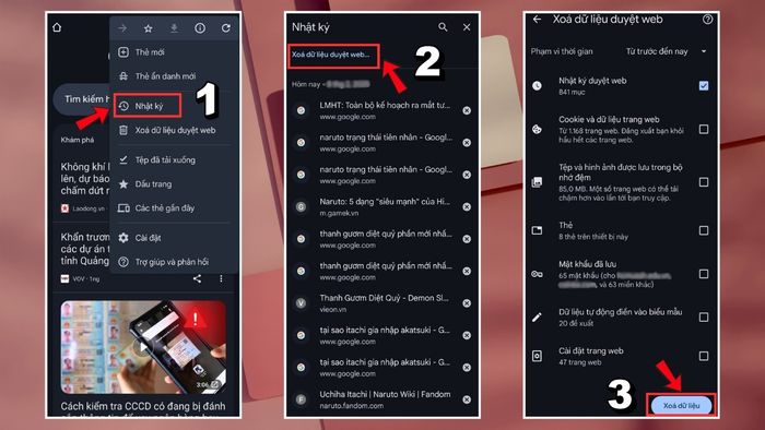 Xóa lịch sử trình duyệt web để dọn dẹp rác trên điện thoại