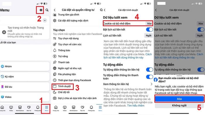 Hướng dẫn khắc phục lỗi không có chế độ chuyên nghiệp trên Facebook bằng cách xóa bộ nhớ đệm.