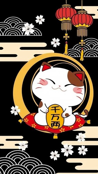 Hình nền mèo thần tài Chibi dành cho điện thoại