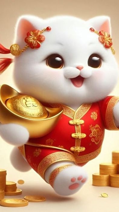 Hình nền mèo thần tài 3D dành cho điện thoại cực kỳ đẹp