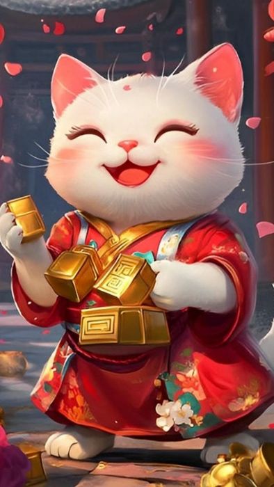 Hình nền mèo thần tài 3D tinh tế cho điện thoại của bạn