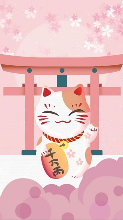 Hình nền mèo thần tài với màu hồng tươi sáng cho điện thoại