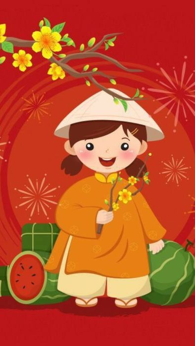 Hình nền thiệp chúc Tết với màu sắc tươi sáng và vui nhộn