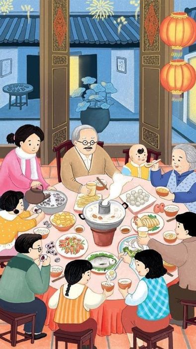Hình nền thiệp chúc Tết rực rỡ và tươi vui