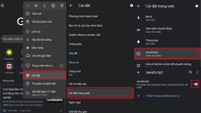 Một cách khắc phục lỗi không xem được video trên điện thoại Samsung là bật JavaScript trên trình duyệt.