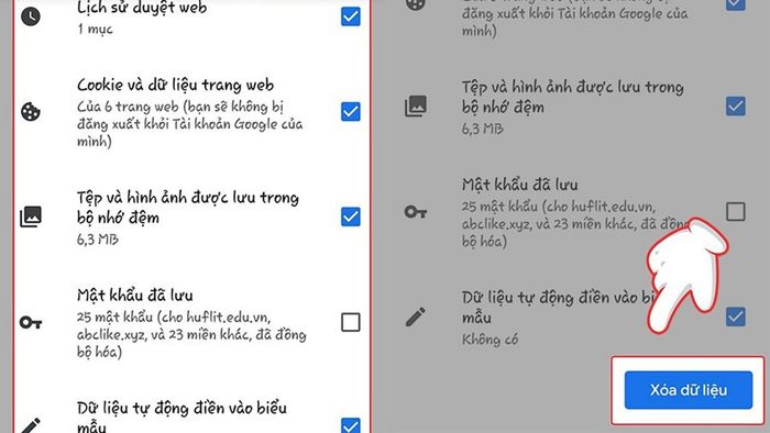 Bước 3 của cách khắc phục lỗi không xem được video trên điện thoại Samsung là xóa cache và cookies