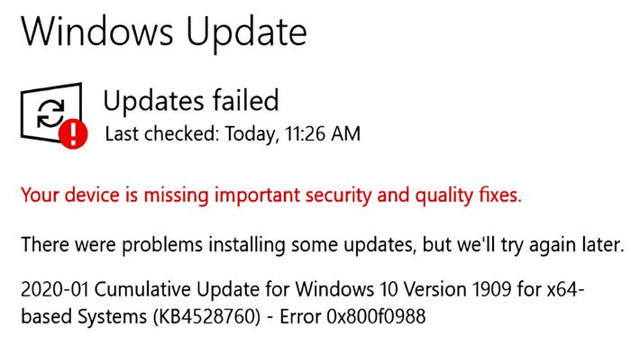 Lỗi không thể cập nhật Windows 10