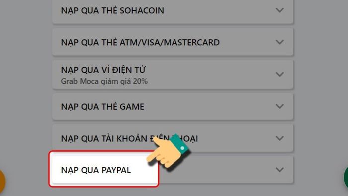 Hướng dẫn nạp thẻ SohaGame qua PayPal - Bước 1