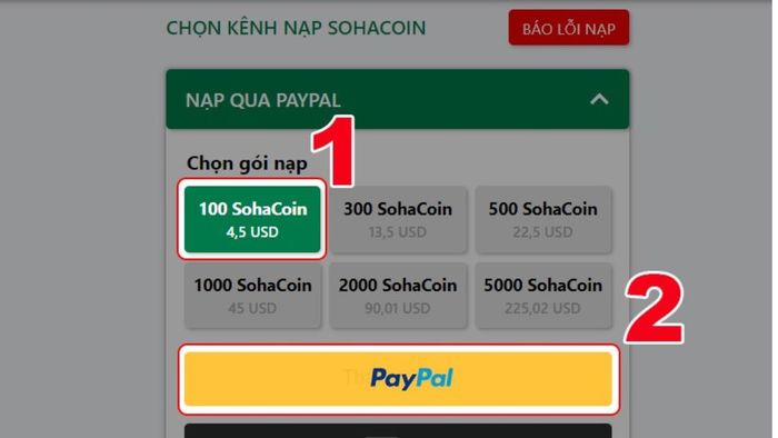 Hướng dẫn nạp thẻ SohaGame qua PayPal - Bước 2