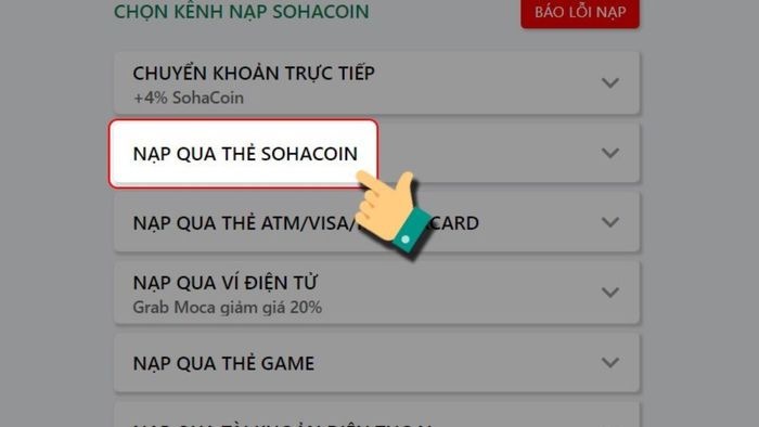 Hướng dẫn nạp tiền SohaGame trực tiếp bằng SohaCoin - Bước 2