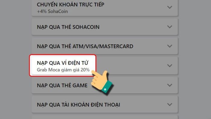 Hướng dẫn nạp tiền SohaGame qua ví điện tử MoMo/VNPAY - Bước 2