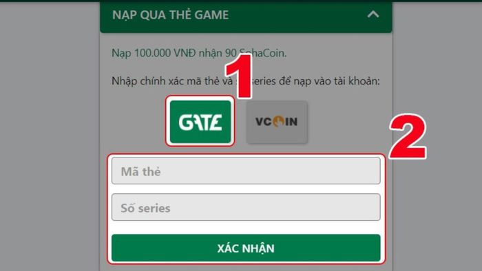 Hướng dẫn nạp SohaGame bằng thẻ game - Bước 3