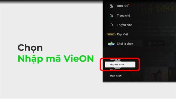 Hướng dẫn nhập mã VieON trên tivi - bước 2
