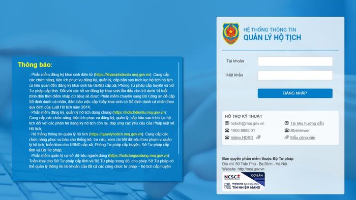 Phần mềm Hệ Thống Thông Tin Quản Lý Hộ Tịch của Bộ Tư pháp