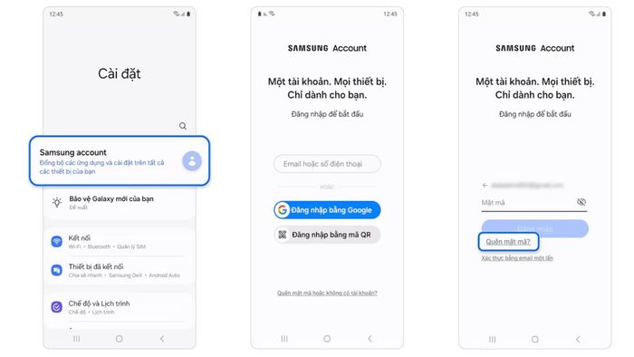 Cách phục hồi mật khẩu Samsung Account qua email bước 1