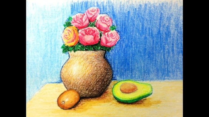 Tranh vẽ tĩnh vật với lọ và quả xinh đẹp tạo ấn tượng mạnh mẽ